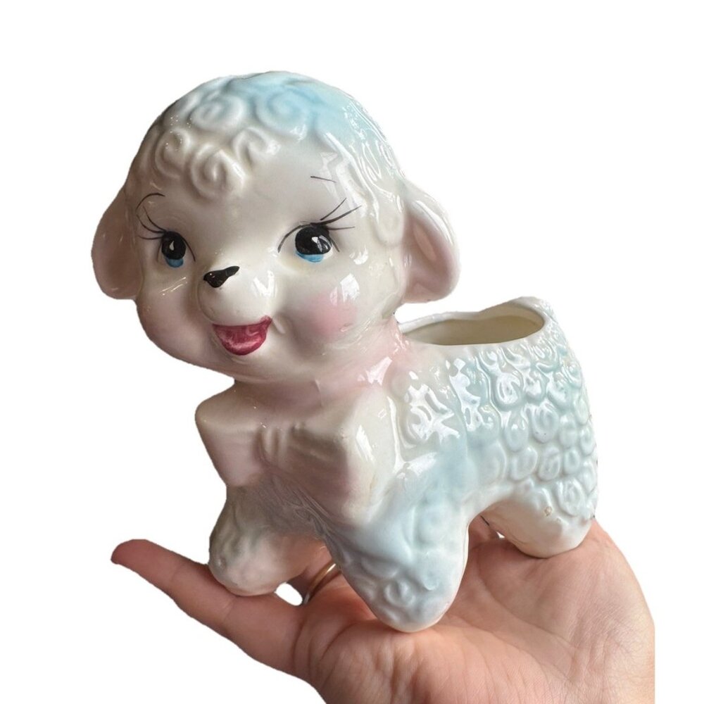 Vintage Giftware Co Pink Lamb Planter Baby Gift Nursery Decor 1960s Nancy Pew